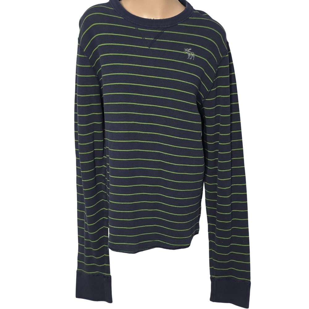 Abercrombie & Fitch Thermal Shirt Mens XXL Navy Blue Green Striped Muscle Fit
